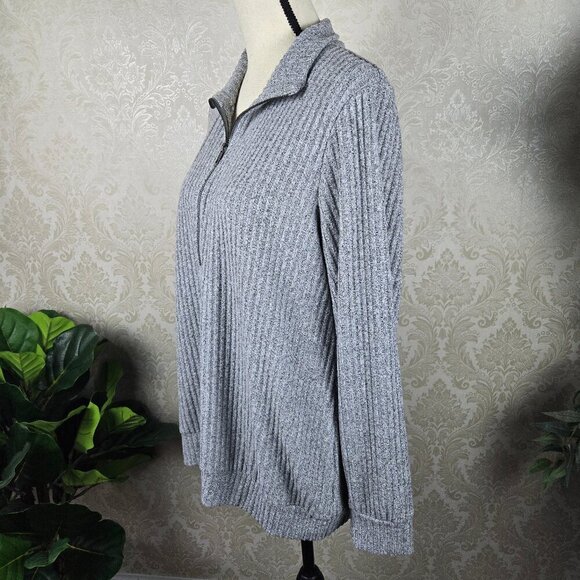 Torrid Size 1 (US 1X 14-16) Light Gray Half Zip Sweater Ribbed Long Sleeve - Picture 4 of 11